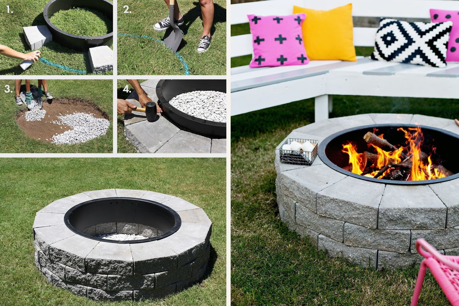 DIY Fire Pit Near Bench and Pillow
