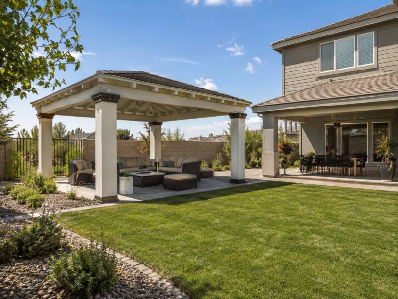 Freestanding Patio Cover in a Backyard